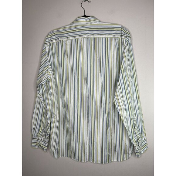 J. Crew Shirt Size Green Blue White Striped Long Sleeve Button Up Size L 16-16.5 - Picture 6 of 10